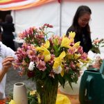 Flowers being arranged.