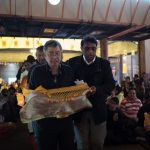 Lionel leads the Palmerston North carrying the forest cloth to be offered to the Sanga. Sadhu Sadhu Sadhu Anumodami.