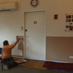 A laser line and a new colour sees the back wall of the dana sala looking much nicer.