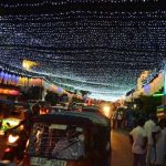 TukTuks thread their way through the congested streets. At least the way is well lit.