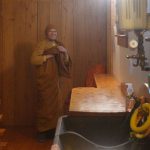 Venerable Dhammavasa in the dhamma sala vestry.