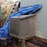 The concrete wood stove box on the side of the new monk kuti waiting for the flue - and the stove.