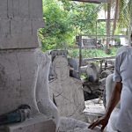Mr. Attanayika ever present next to a buddha rupa in progress. Hand-held angle grinders seem to do most of the work.
