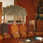 The sangha sits in front of the yet-to-be-installed Memorial Garden pavilion. This rupa is temporary with the final one yet to be sourced.