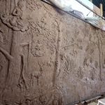 The terracotta mural being made in Thailand. This will be the backdrop for the reclining rupa on the west-side.