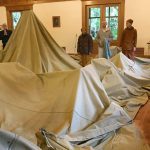The kathina marquee was almost down - and it started to rain. We set it up in the sala with the heater on to dry.