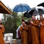 Stupa dedication: the sangha chants a blessing.