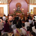 Stupa dedication: gathered in the dhamma hall.