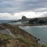 Tudong: Castlepoint. The monk has seen the light and is heading to the sea.
