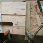 One of those "guess what it is?" photos. Lindsay has been dividing time between the kitchen and the new dana box door. Eventually you will see the whole picture.