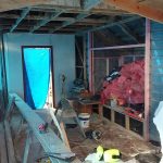The view toward the bedroom end of Ajahns kuti remodel.