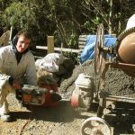 Paul uses the electric drill to start the concrete mixer. Hmmm whatever works.
