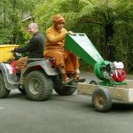 Delivering the new mulcher to its first monastery mission.
