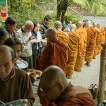 The line of both monks and laity extended for some distance.