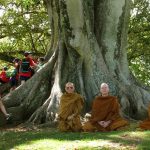 Monks in Auckland. Surrounded by youthful disciples - or a coincidental school group. Or both?