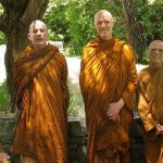 The two-Ajahn tudong. Taking leave of the sangha about to head north. Ajahn Sucitto on his way to Malaysia via Auckland. Aj Kusalo on a round-trip.