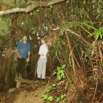Marcel and Sebastian working on the final details of the pit toilet at Two-bridge kuti.