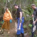 Marcus Drew and venerable Kusalacitto working on the redirected access to kuti #3.