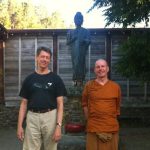 Rick Hanson and Ajahn Kusalo in the forecourt.