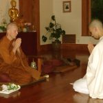 Alex taking anagarika precepts with Ajahn Kusalo. Very auspicious and delightful.