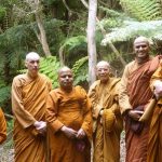 The sangha inspecting the site for the proposed kuti at Dhammagavesi Monastery.