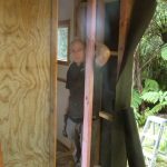 John about to wall up the new un-kinked back corner of the Ketu kuti.The extra space will add -- extra space.