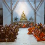 In the Dhamma Hall at Amaravati. The Sangha is gathering. There are many meetings.