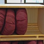 A detail of the new cushion rack in the downstairs eating area.