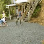 With the earth work finished the patio area is gravelled.