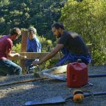 Luke Peter and Josh working on the new patio wall.