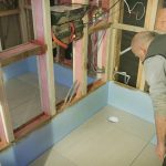 Two new shower stalls in the monks bathroom area. Tiling is underway.
