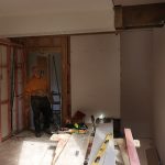 The vihara limited-mobility kuti taking shape. Bruce is standing in the old cupboard door - which will be walled off.