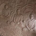 The terracotta mural showing three key people in the history of Bodhinyanarama; L-R. Luang Por Chah (lineage founder) Luang Por Sumedho (monastery founder) Luang Por Viradhammo (founding abbot). Sadhu!