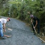 Geoff and Quentin working of cross-drainage to ensure water erosion on the new road is minimal.
