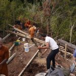 The kuti foundation posts are in. Materials for the sub-floor are on site. It all just needs to be stuck together.