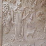 The left panel of the sandstone stupa mural - almost complete.