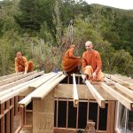 Roof framing is well underway.