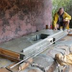 Simon and Gavin checking the alignment of the base slab.