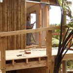 The deck giving access to the new limited-mobility kuti. The window has been removed and will be replaced by a door.