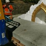 The reclining rupa base on its way to the west side. There is not much room to spare.
