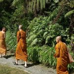 The Sangha leads the procession up to the stupa.