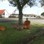 Tudong: After pindapat resting at the root of a tree.
