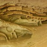Wind blown sandstone cave formations in the gorge.
