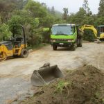 Work begins on preparing the monastery carpark for asphalting.