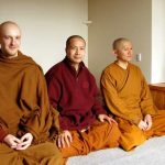 The Sangha visits venerable Thitavijjos at the end of his self-retreat in the hermitage kuti.
