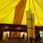 The marquee glows above the sala and cloister ready to receive everyone to celebrate Vesak 2013.