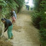 Dawn Angie Aroha and John digging a drainage channel alongside the new road work. The rain will be here soon enough!