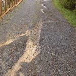 Heavy rain carved large ruts in the driveway and car park. All going well this will be sealed next month.