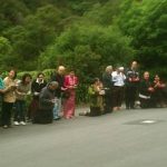 Friends lined up outside the monastery entrance on New Years morning to offer alms to the Sangha.