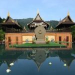 The view across the pond to the new sala at Wat PahAmpawan.